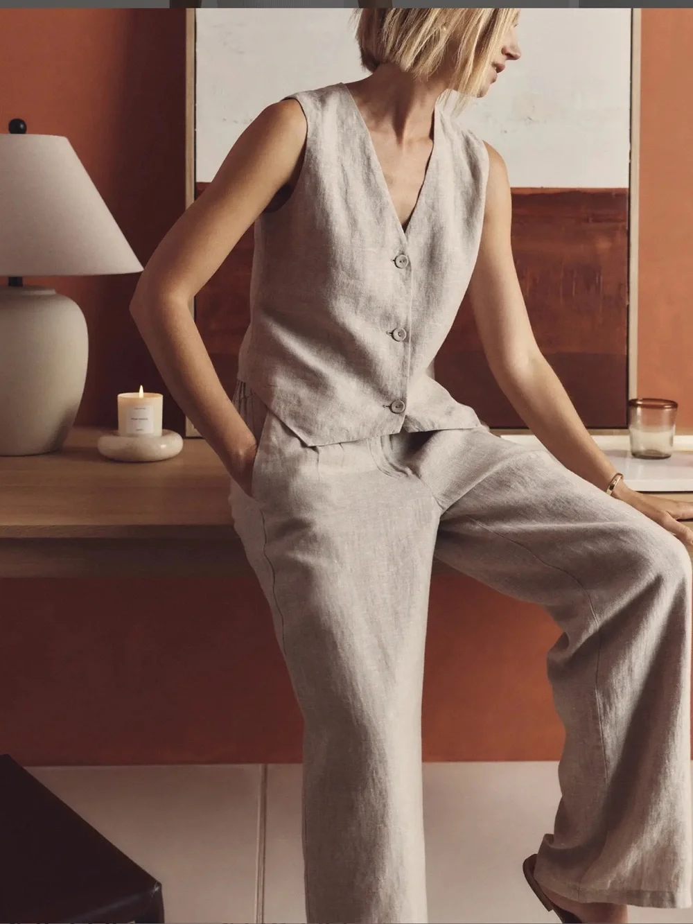 NWT Quince Cropped 100% European Linen Pants in Light Beige Size 3X